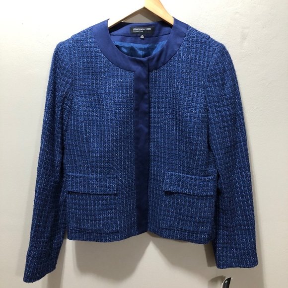 {Jones NY} NWT Cobalt Tweed Crew Blazer - Picture 2 of 14